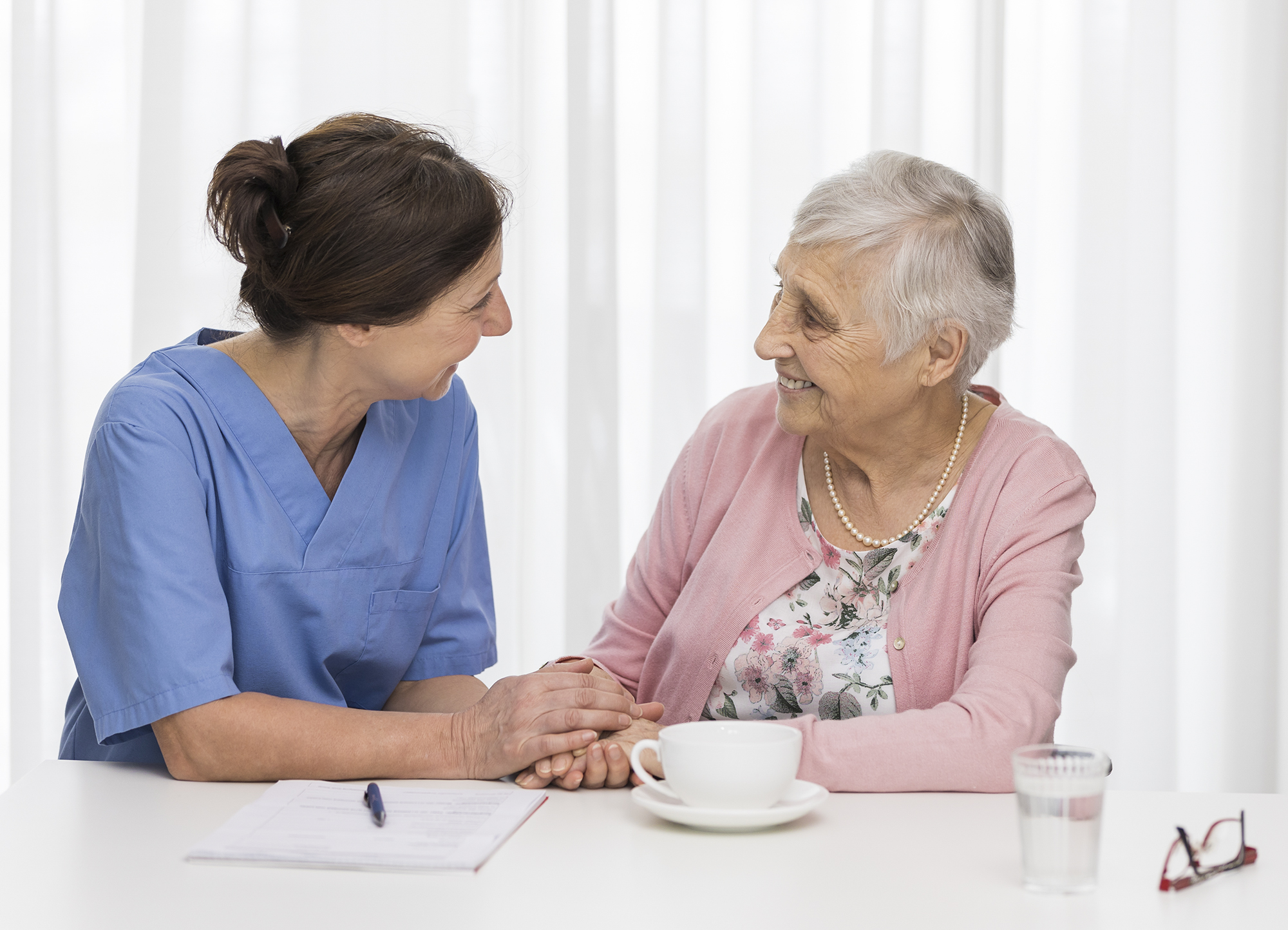 Social worker with resident